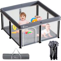 Baby Playpen LFCREATOR dobrável com malha visível 127x127cm cinza