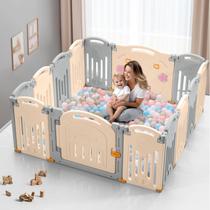 Baby Playpen UANLAUO Large Play Yards, base antiderrapante, cinza e creme