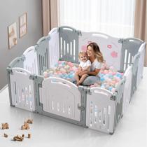 Baby Playpen UANLAUO Safety Play Yard dobrável de 14 painéis cinza