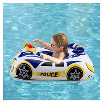 Baby Pool Float Booffer Design 3D de carro de polícia para 1 a 4 anos, azul
