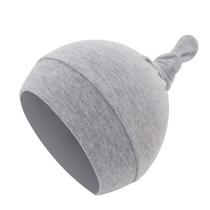 Baby Soft Cotton Hat Nightcap Newborn Cute Tail Knot Beanie Cap Solid Color Bonnet Bandanas Turban Headwrap Cocar para crianças meninos chuveiro presentes ao ar livre Windproof Baby Hat - Cinza