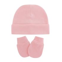 Baby Solid Color Head Wrap Bonnet Face Protection Mitts Soft Cotton Comfy No Scratch Mittens Cute Turban Beanie Cap Kit - Rosa