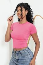 Baby Tee Feminina Blusa Slim Fit Manga Curta Blusa de Compressão Várias Cores