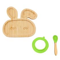 Baby Toddler Bamboo Sheep Plate Conjunto de colher de sucção de sucção de silicone