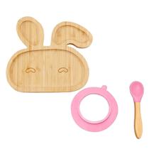 Baby Toddler Bamboo Sheep Plate Conjunto de colher de sucção de sucção de silicone