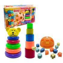 Baby Toys Set, Pica Pau, Ursinho Com Argolas + Potinhos Empilhar + Peças Encaixar, Bebês +12 Meses
