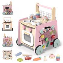 Baby Walker GiggleGems de madeira 4 em 1 com brinquedos e cozinha