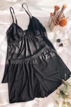 Babydoll preto, detalhes em renda, cor preta, tamanho unico