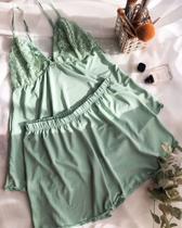Babydoll verde com detalhes em renda, 2 peças, tamanho único