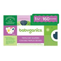 Babyganics Tamanho 1, 160 contagem, Absorvente, Respirável, Fraldas de Proteção Seca Tripla