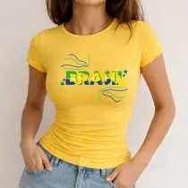 Babylook Algodão Estamp Brasil Confete 1010 Copa do Mundo 100% Algodão Macia Linda Look Ootd Seleção