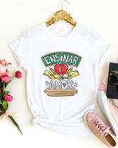 Babylook feminina com estampa de professora escola uniforme educação infantil camiseta