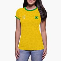 Babylook Feminina Seleção Brasileira Copa do Mundo Verde Amarela Azul Branca com nome e Número