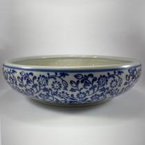 Bacia Decorativa Em Cerâmica Azul E Branco Tamanho M(Ref.: 19021569)