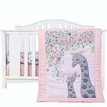 Baevellery Pink Floral Crib Beddding Set 3piece Soft Baby Girl Nursery Beddding Grey Giraffe - Saia de berço de papel de consolador de folha equipada