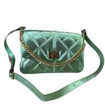 Bag Bolsa Feminina Couro Legítimo Média Verde Metalizado