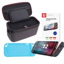 Bag Maleta Transporte Mala de Viagem e Case de Silicone Protetora e Película Vidro para Switch 2