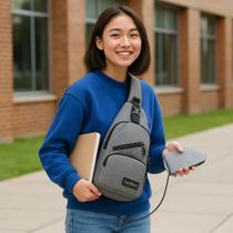 Bag Unissex Entrada Usb Leva Celular Carteira Documento Fone Bolsa Mochila Ombro