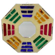 Baguá feng shui de vidro espelhado colorido dourado octogonal 16 cm - Lua Mística - 100% Original - Loja Oficial