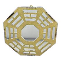 Baguá feng shui de vidro espelhado dourado octogonal 16 cm Baguá feng shui de vidro espelhado dourado octogonal 16 cm