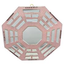 Baguá feng shui de vidro espelhado rosa octogonal 16 cm - Lua Mística - 100% Original - Loja Oficial
