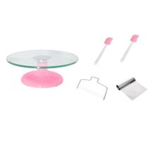 Bailarina Giratória Rosa Clara De Vidro e 2 Espátulas PVC, Nivelador de Bolos e 1 Espátula Tubular