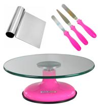 Bailarina Para Bolo Boleira De Vidro 35 cm + Kit Espátulas Confeiteiro + Tubular