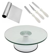 Bailarina Para Bolo Boleira De Vidro 35 cm + Kit Espátulas Confeiteiro + Tubular