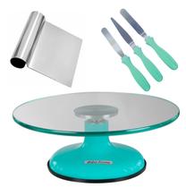 Bailarina Para Bolo Boleira De Vidro 35 cm + Kit Espátulas Confeiteiro + Tubular