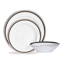 Baixela de pratos em porcelana Noritake Toorak Noir Platinum 18 peças