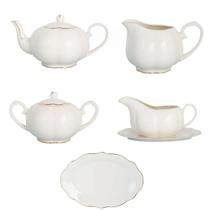 Baixela Servir Branco Off White Bule,Leiteira,Açucareiro 6pç Camelia Fio Ouro LHermitage Baixela Servir Branco Off White Bule,Leiteira,Açucareiro 6pç Camelia Fio Ouro LHermitage