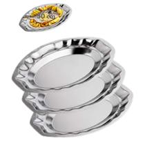 Baixela Travessa Oval de Aço Inox Decorada 50 cm Kit 3 Peças