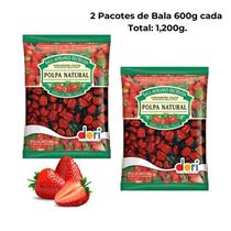 Bala de Morango Recheada c/ Polpa Natural Kit 2 Pacotes 600g