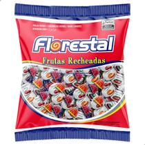 Bala Dura Florestal Frutas Recheadas Pacote 500g 91 un sabor Morango Framboesa Cereja e Laranja