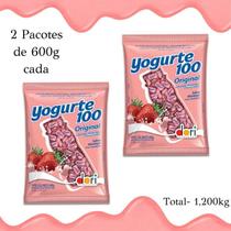Bala Mastigável Yogurt100 Sabor Morango Kit 2 Pacotes 600g