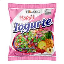 Bala Mastigável Yogurte sabor Frutas Morango Abacaxi e Pêssego 500g 100 un Florestal