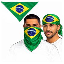Balaclava/ Bandana/ Lenço Bandeira do Brasil Triangular em Cetim Copa do Mundo (70x50x50 cm)