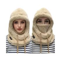 Balaclava Feminina De Inverno Grossa Com Cordão Ajustável Para Cobertura De Pescoço E Máscara Facial