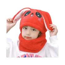 Balaclava Infantil De Inverno Em Veludo Coral Com Desenho De Coelho, Cachecol E Gorro De Pelúcia Com