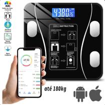 Balança Corporal Completa Preto Bioimpedância Bluetooth Vidro Inovadora