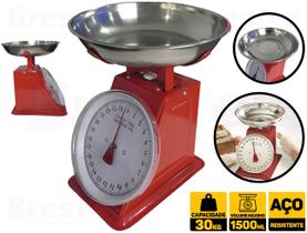 Balança Cozinha Analógica Mesa Profissional Retrô Vintage Vermelha 30kg Bestfer BFH1371