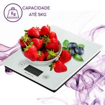Balança De Cozinha Digital Alta Precisão 5kg De Vidro Temperado Pesar Alimentos Suplementos