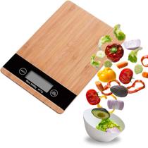 Balança de Cozinha Digital Até 5kg Alta Precisão Acabamento em Bambu e Função Tara Confeitaria Chef