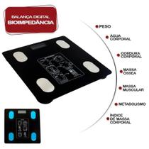 Balança Digital Corporal Bioimpedância Aplicativo Bluetooth 04 sensores de alta precisão Memória 140 Kilos IMC BRF BMR Balança Digital Corporal Bioimpedância Aplicativo Bluetooth 04 sensores de alta precisão Memória 140 Kilos IMC BRF BMR