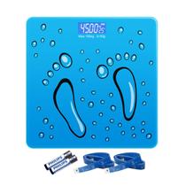 Balança Digital Corporal Portátil Banheiro com Visor Peso Nível das Pilhas Temperatura - Pés azul