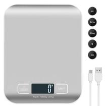 Balança Digital Cozinha 10kg Aço Inox Alta Precisão Recarregável