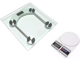 Balança Digital Cozinha Banheiro Vidro Kit Dieta 2 Peças