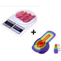 Balança Digital De Precisão 1g À 10kg Cozinha + Kit 6 Medidores De Cozinha + Pilhas
