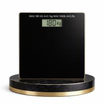 Balança Digital de Vidro Preto Temperado 180 kg Display LCD Grande, Plataforma Transparente Premium, Alta Precisão Automática, Academia Fitness