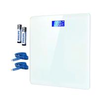 Balança Digital Portátil Banheiro com Visor Iluminado Peso Nível das Pilhas Temperatura - Branco